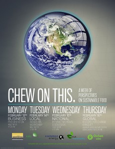 "Chew On This" Sustainability Week Lectures at Irving K. Barber Learning Centre